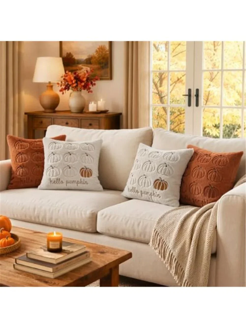 Fall Pumpkin Pillow Covers 18x18 Beige Fall Decor